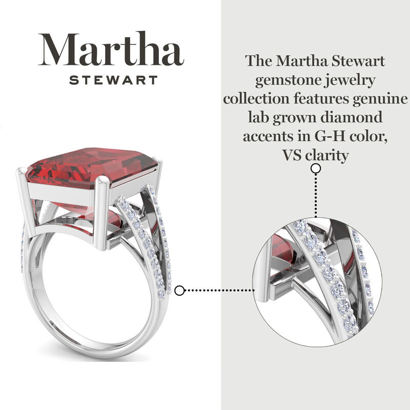 Martha Stewart 10 1/4ctw. Emerald Cut Garnet & Lab Grown Diamond Ring In Sterling Silver image number null